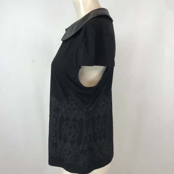 KILLSTAR - WOMEN'S XL - BLACK SHORT CAP SLEEVE COLLARED TOP SHIRT GOTH GRUNGE - Picture 4 of 7